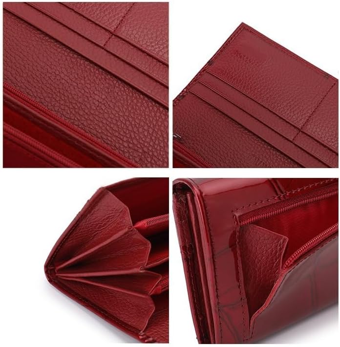 Stone Pattern Magnetic Clasp Long Patent Leather Wallet for Women Large Capacity RFID Blocking Clutch Gift (Black)