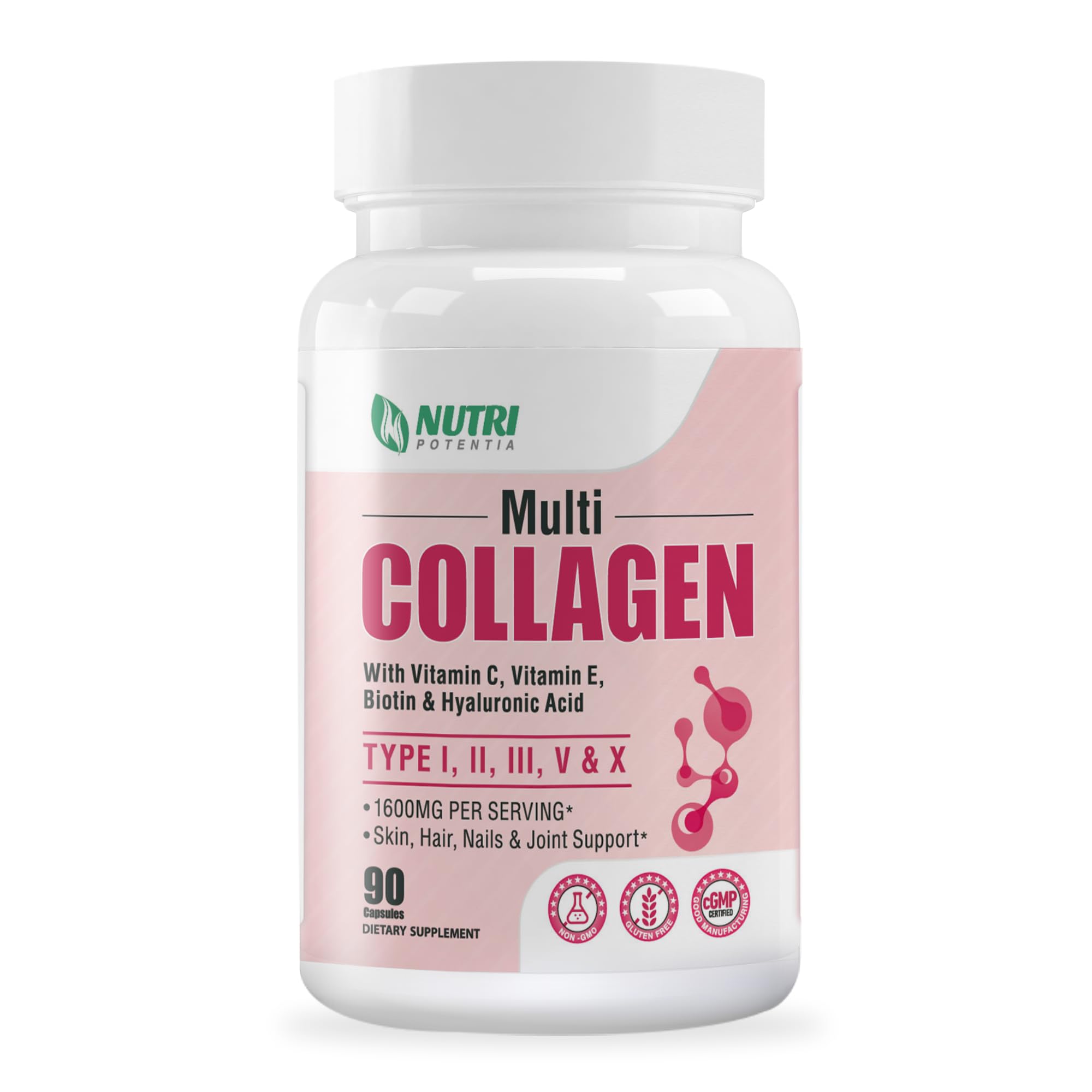 Multi Collagen Peptides Capsules Type I II III V X with Vitamin C E Hyaluronic Acid Hair Skin