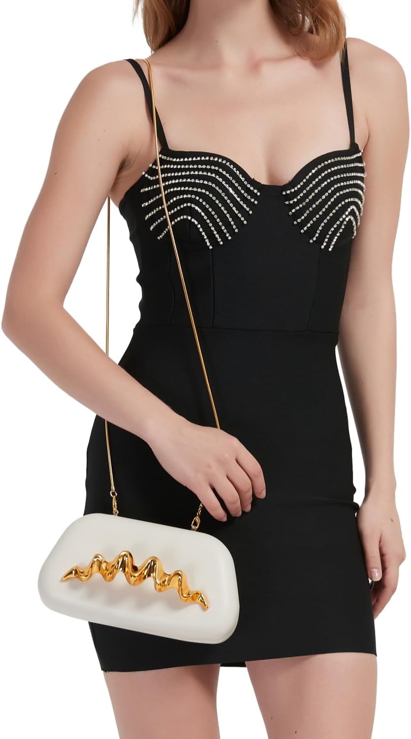 UMREN PU Leather Clutch Purse for Women Acrylic Evening Handbag Crossbody Purse Trendy Metal Decoration Shoulder Clutch Bag - Image 3