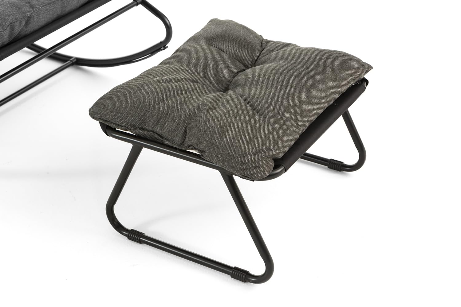 SIEDITI FUORI E DENTRO Poltrona a dondolo con poggiapiedi e cuscini imbottiti, sedia a dondolo da lettura e relax per veranda, terrazza - Adelaide (Grigio scuro)