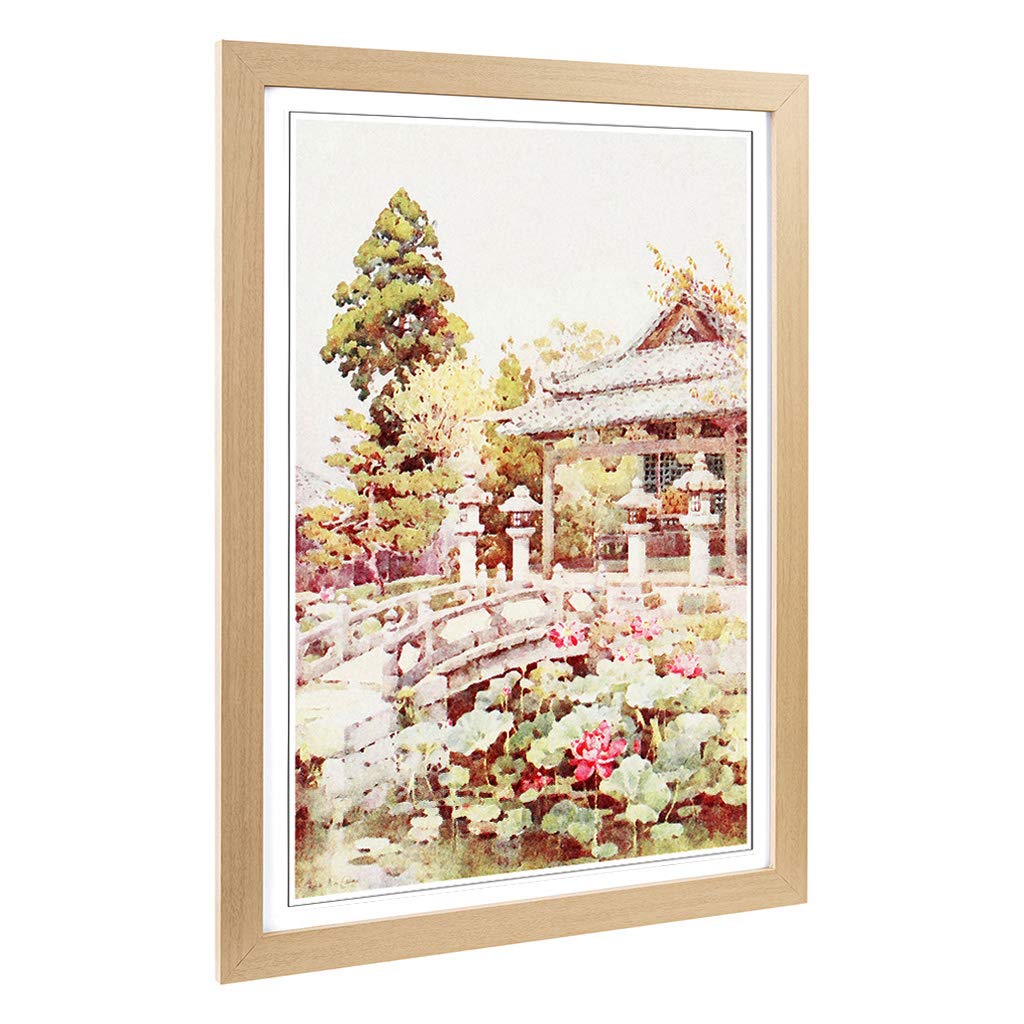 Big Box Art Framed Print of Ella Du Cane Japanese Oriental Lotus at Kyomidzu Design | Wall Art Picture| Home Decor for Kitchen, Living Room, Bedroom, Hallway, Oak, A2 / 24.5x18 Inch / 62x45cm