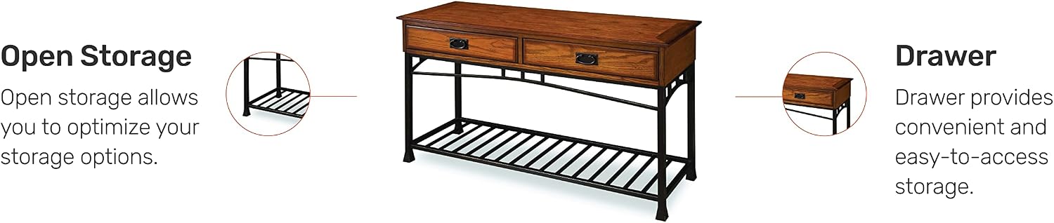 Modern Craftsman Distressed Oak Sofa Table by Home Styles 16D x 44.5W x 20H in