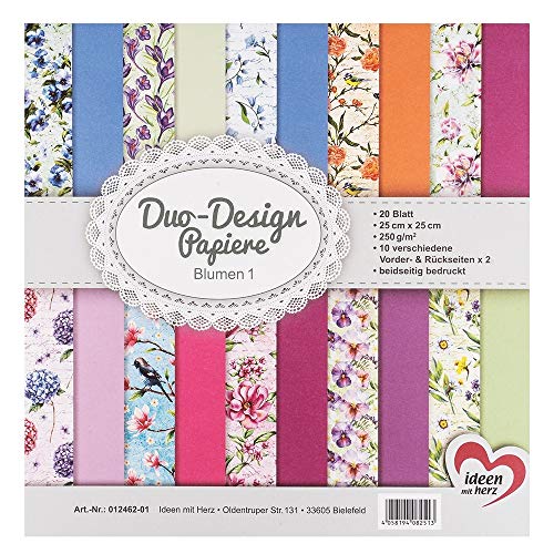 Ideen mit Herz Papiers décoratifs Duo-Design | Bloc de 20 Feuilles de Papier Craft | 25 x 25 cm |...