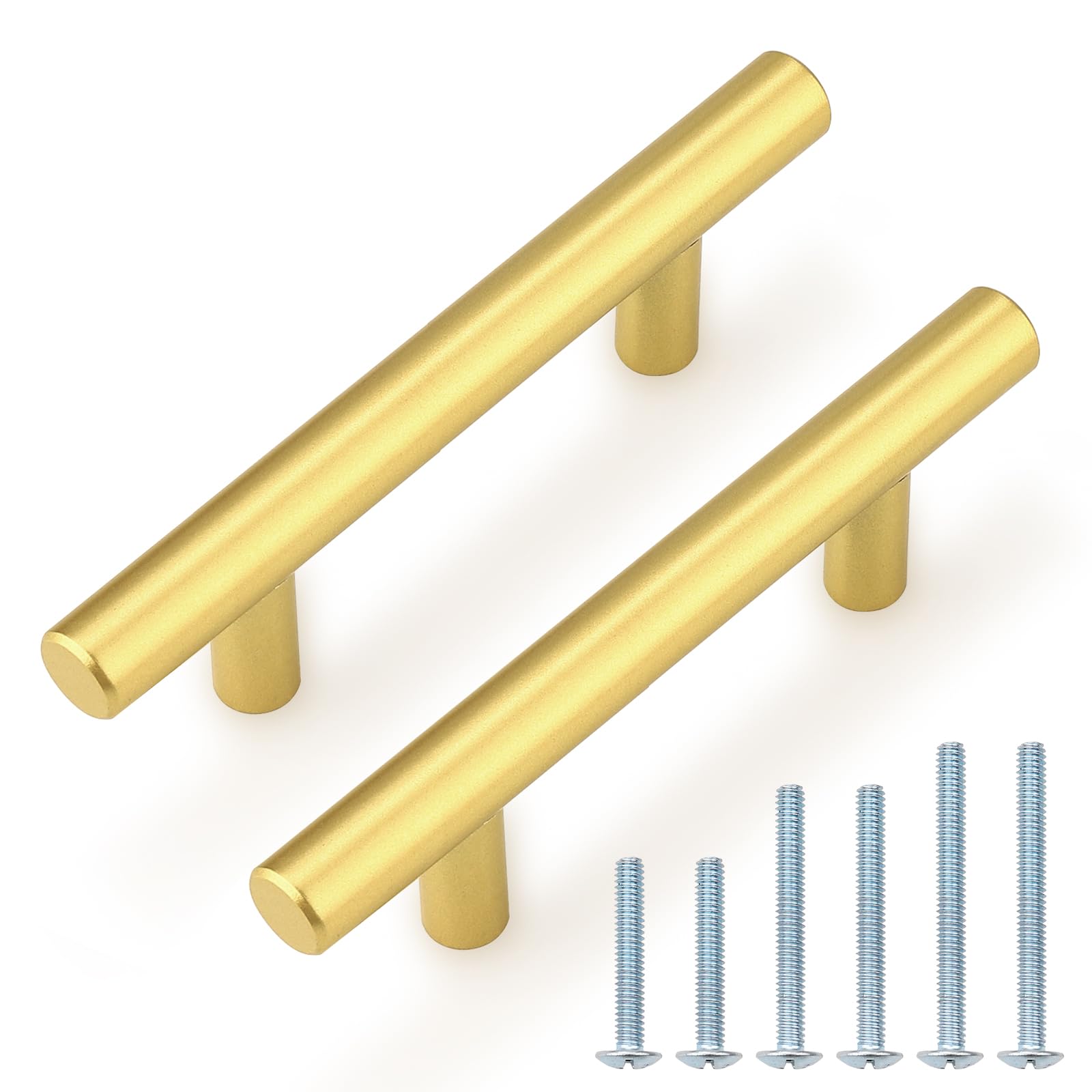 Probrico 5 Pack 3 Inch Center-to-Center Kitchen Cabinet Pulls T Bar Gold Cabinet Handles Modern Drawer Hardware Dresser Pulls, 5 Inch Total Length