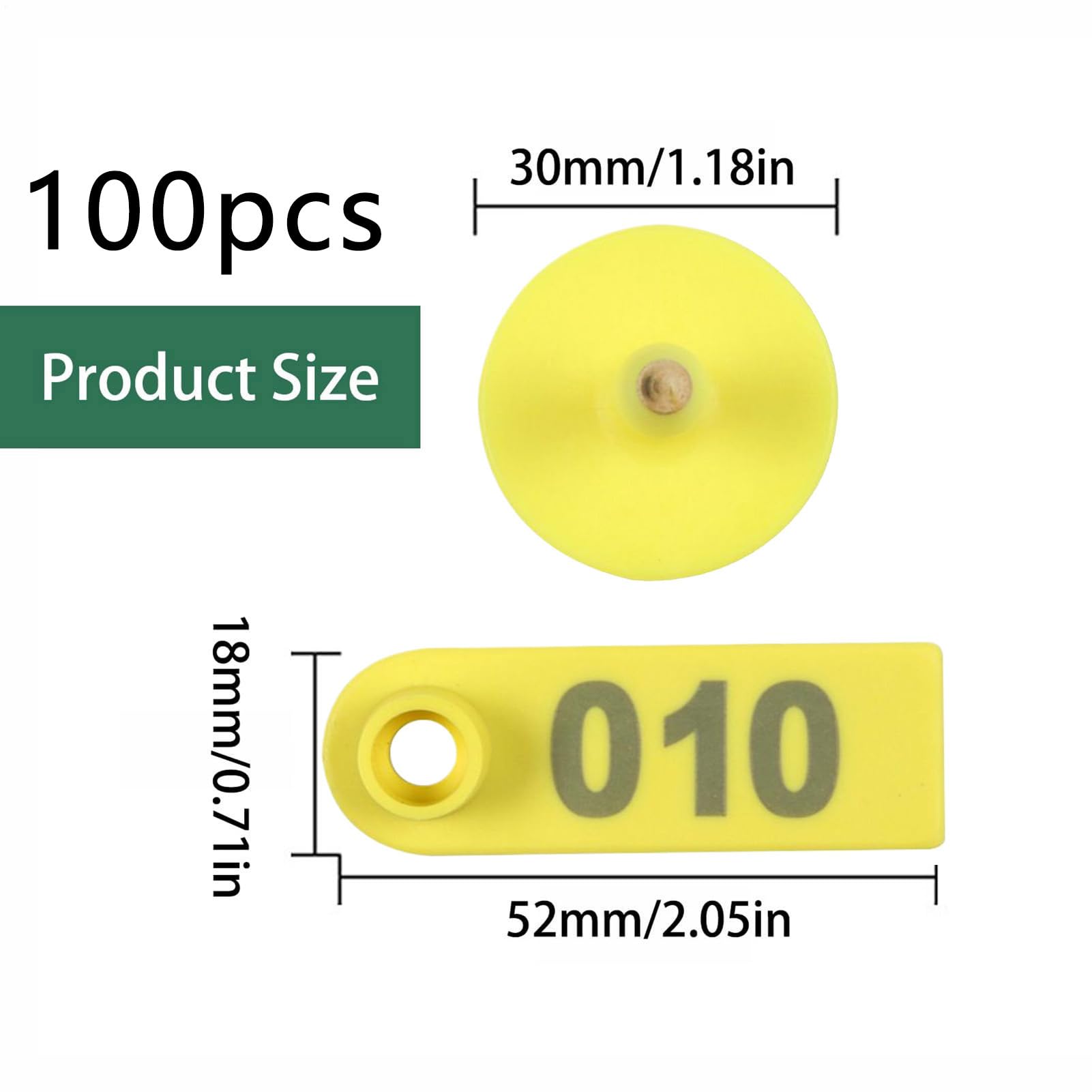 Lot de 100 étiquettes d'oreille de bétail 001-100 en PVC et acier pour mouton, chèvre, chien, cerf, lapin, porc, pâturage, ferme, pelouse, jardin, cour 5,2 x 1,8 cm