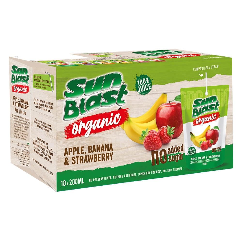 Sun Blast Apple, Banana & Strawberry Juice, 10 x 200ml