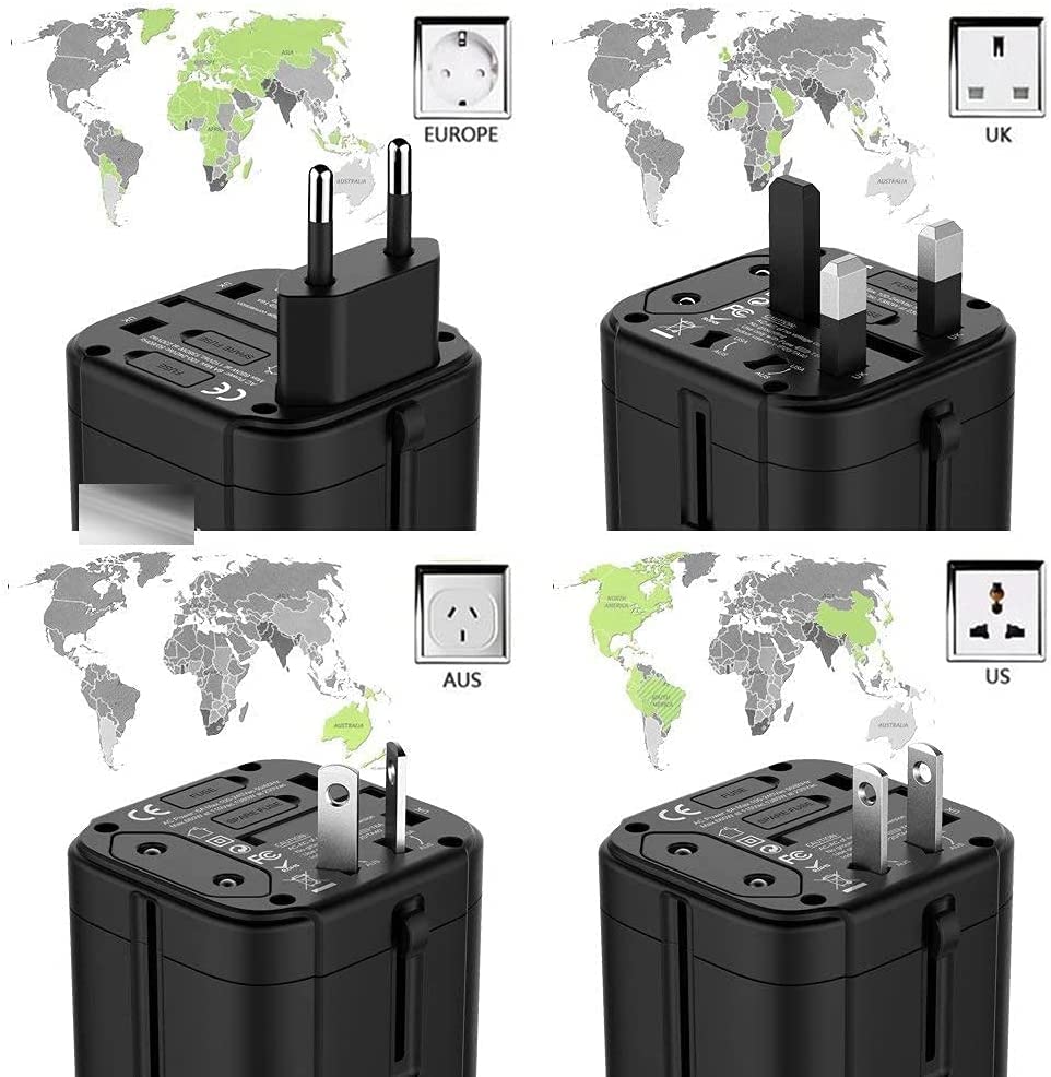 Adaptador de Corriente Universal en Todo el Mundo Adaptador de Corriente de Viaje Universal Adaptador de Enchufe Internacional con 3 USB para Europa Reino Unido EE. UU. AU Asia