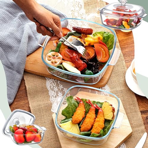 Maxcheck LNY-MAXCHECK-1947 2 Pieces Glass Casserole Dish With Lid Baking Casserole Dish Covered Cookware Microwave Bowls thumb #5