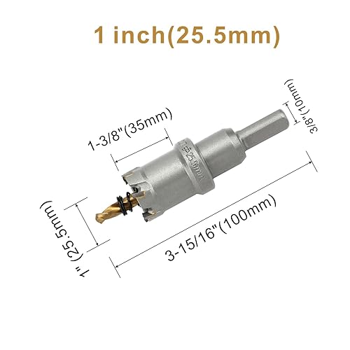 Miniatura 36 de Kit de sierra perforadora TCT de 1-1/2 pulgadas (1.496 in), broca de sierra de carburo de tungsteno con broca piloto chapada en titanio para metal