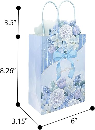 Miniatura 5 de qiqee Paquete de 24 bolsas de regalo de papel de flores azules con asas a granel de 8.26 x 6 x 3.15 pulgadas, bolsas de regalo de múltiples usos,