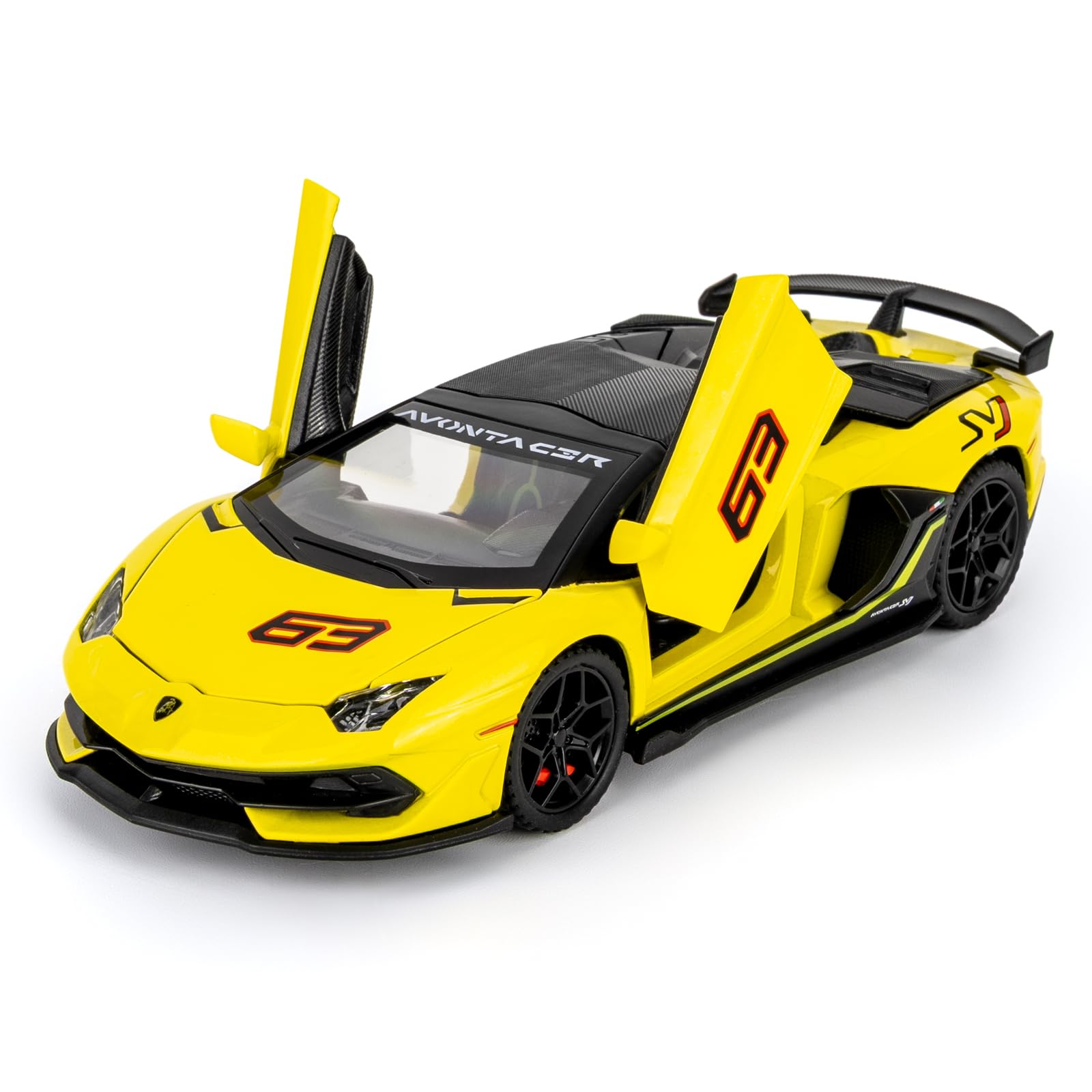 TGRCM-CZ 1/32 Lamborghini SVJ 63 Model Car, Zinc Alloy Pull Back Vehicles Model Car with Sound and Light for Collectors & Kids 3+ Years Old Birthday Gift(Yellow)