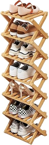 Miniatura 10 de Simcat Zapatero de madera plegable, organizador de zapatos para espacios pequeños, estante independiente para entrada, dormitorio, garaje (4 4
