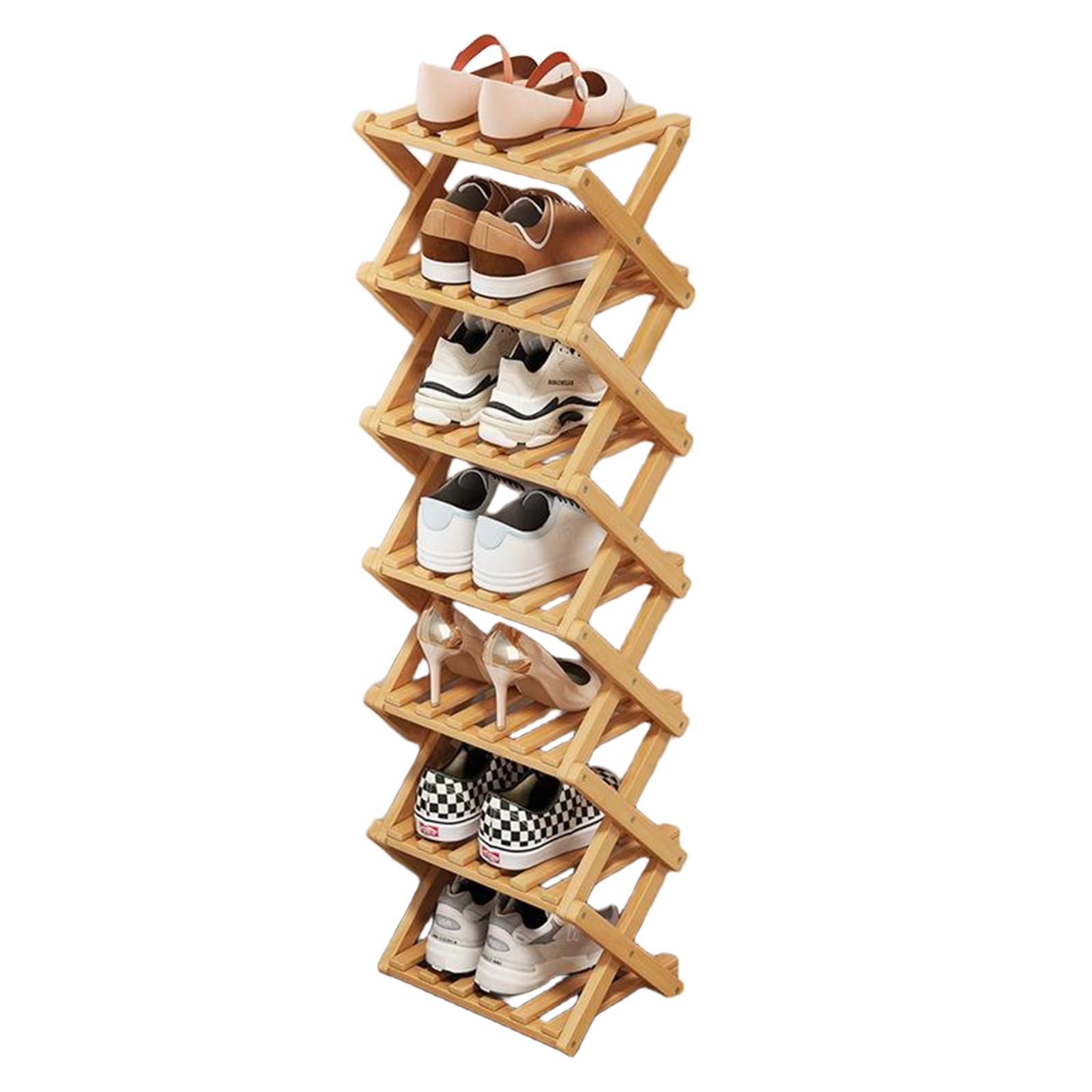 kiss me Vertical Shoe Rack,Portable Folding Shoe Storage Rack, Easy Assembly Vertical Folding Wooden Shoe Racks Storage For Small Spaces, Corridors, Bedrooms Living Room Corner (7 Tier primary colors)