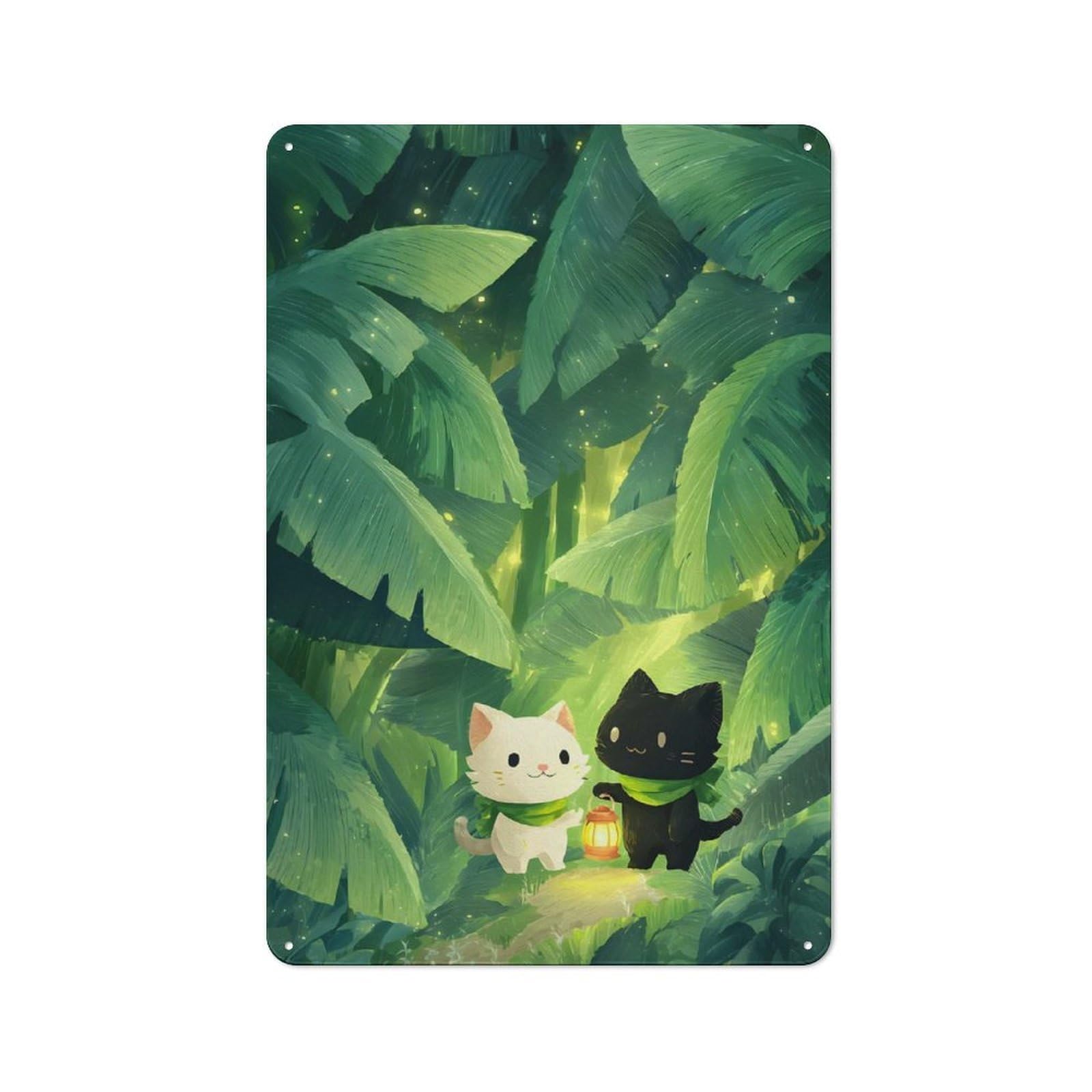 Junmoney Style-19 Cats In The Jungle Illustration Tin Sign 30X20cm For Living Room Wall, Rustic Wall Decor, For Living Room Decor Lovers
