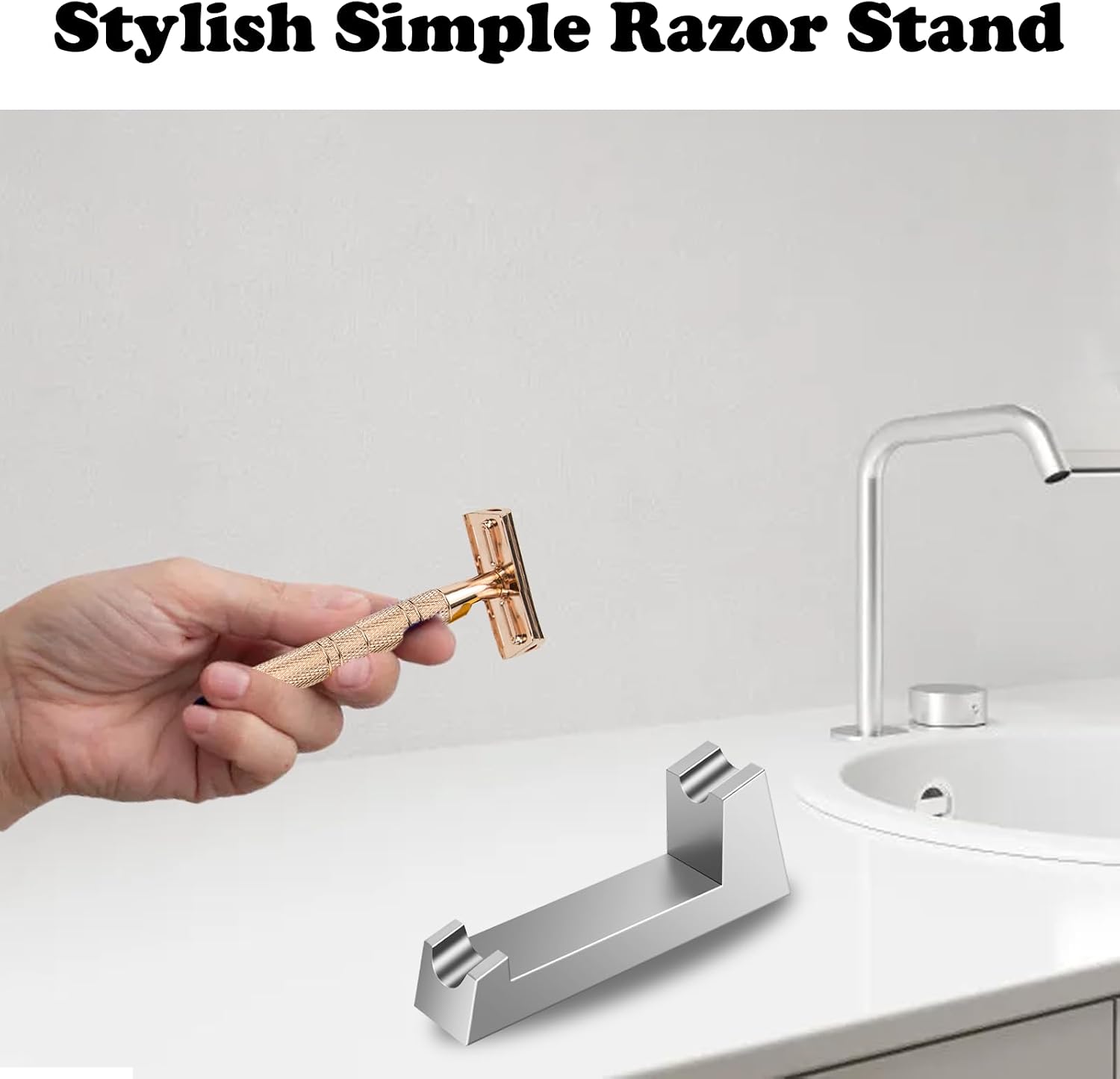Aluminum Alloy Razor Stand, Safety Aluminum Men's Shaving Stand Gold for Bathroom Countertops, Compatible with Henson AL13, AL13-M and Ti22, Anti-Rust and Durable