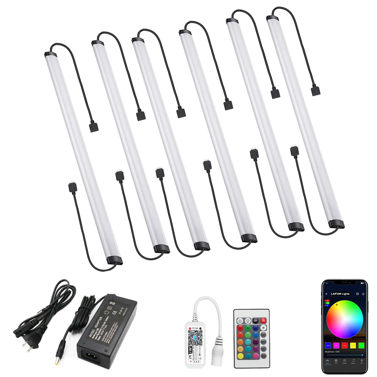 Under Cabinet Lighting Kit, Dimmable Under Counter Lights, RF Remote 20 Inch LED Light Bar, Remote Linkable RGB Lights Work with Alexa, Smart Lamps for Kitchen, Desk, Workbench, Shelf (6 Pack) 6 Pack Kit