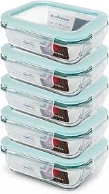 Kit 5 Potes de Vidro Herméticos 370ml – Tampa com Trava, Vedação Airtight, Ideal para Marmitas, Porta Mantimentos, Alimentos e Organização, Acabamento Premium