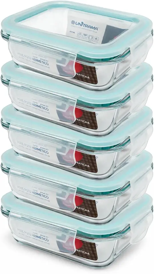 Kit 5 Potes de Vidro Herméticos 370ml – Tampa com Trava, Vedação Airtight, Ideal para Marmitas, Porta Mantimentos, Alimentos e Organização, Acabamento Premium