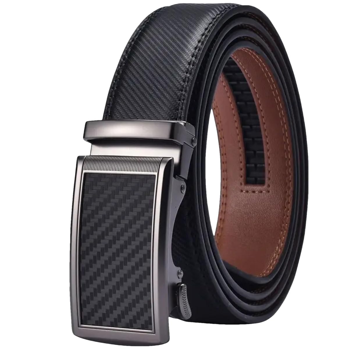 Cinturón De Hombre Cinturón De Trinquete De Cuero Cinturón Deslizante Para Vestidos Hebilla Automática