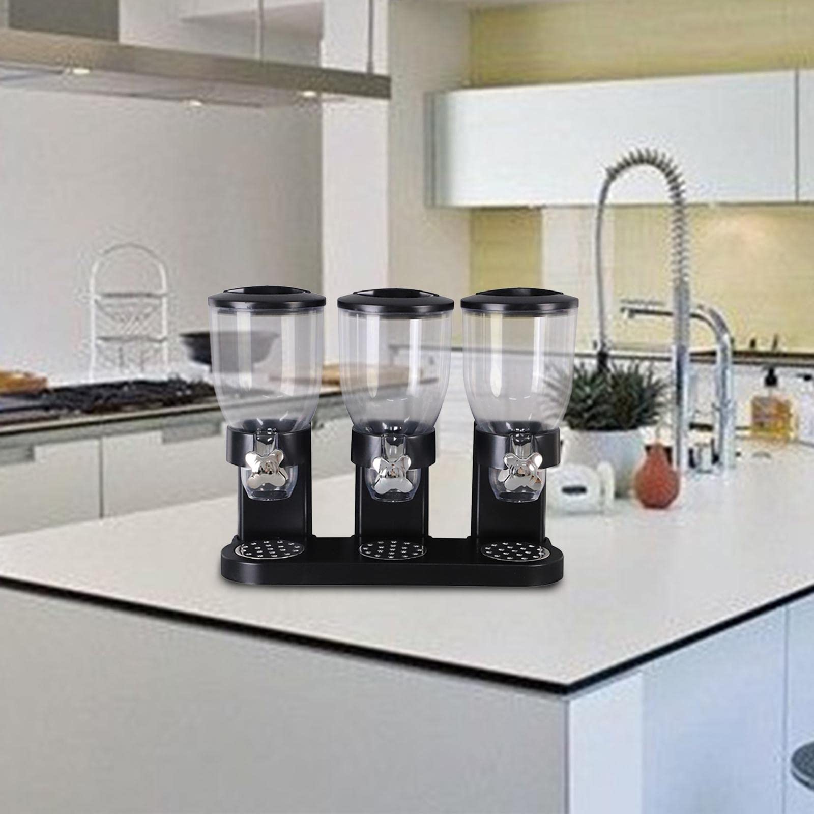 Generic Cereal Dispenser Contenitore per Dispenser Cereali Scatola Organizza Snack Porta Riso Distributore Alimenti Secchi con Funzione Controllo Porzioni in, Tre Tazza di Nero
