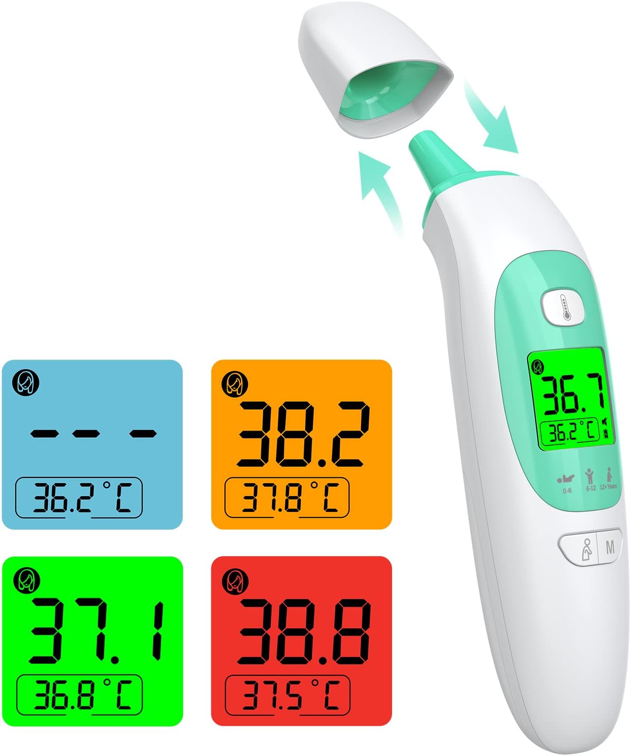 Infrared Digital Ear and Forehead Thermometer Non Contact Medical Temperature Thermometer for Adults Children Baby and Object Surface High Temperature Alarm CE