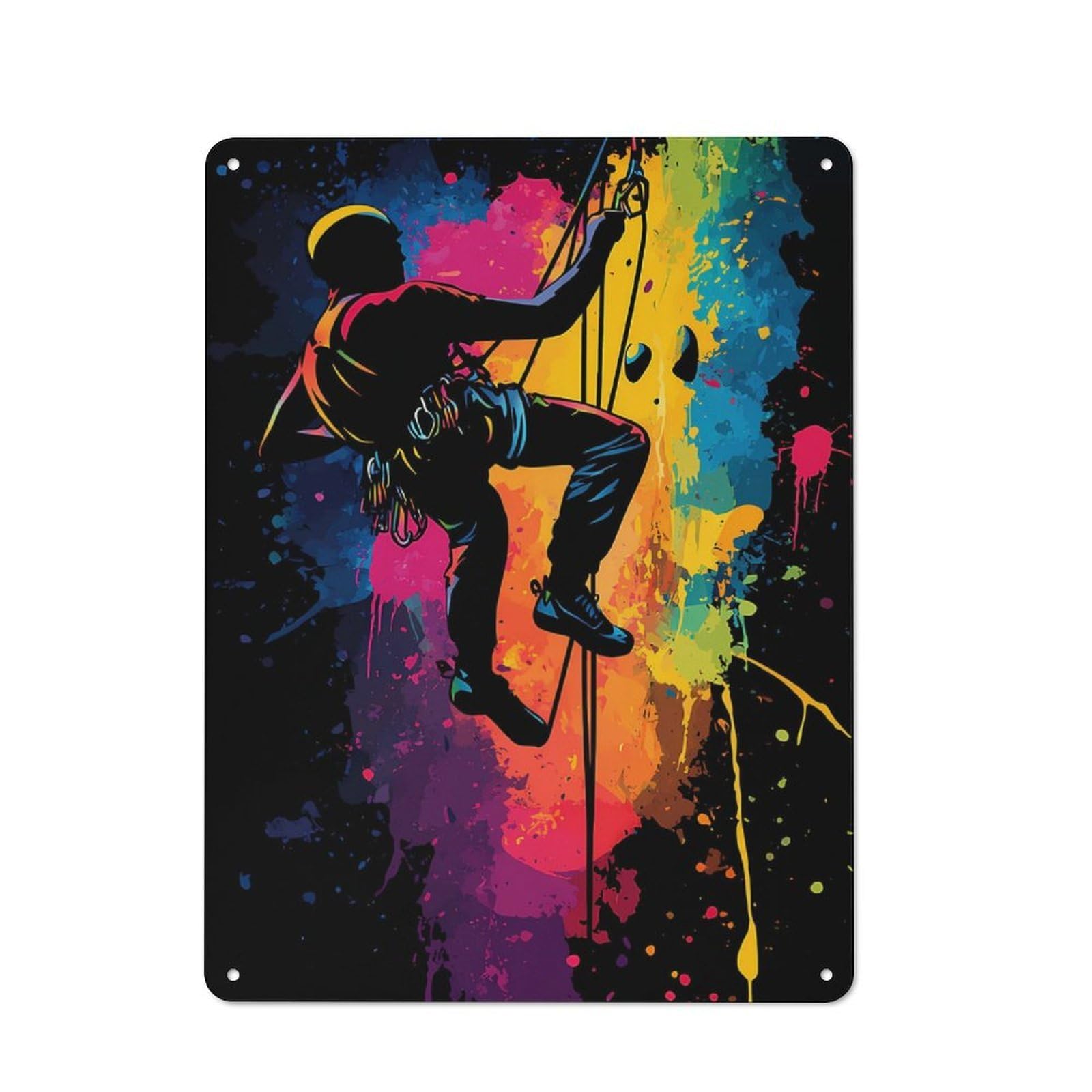 Junmoney Rock Climbing Silhouette Metal Plaque 40X30cm With For Hallway Wall, Rustic Decor, For Garage, Workshop And Man Cave Decoration