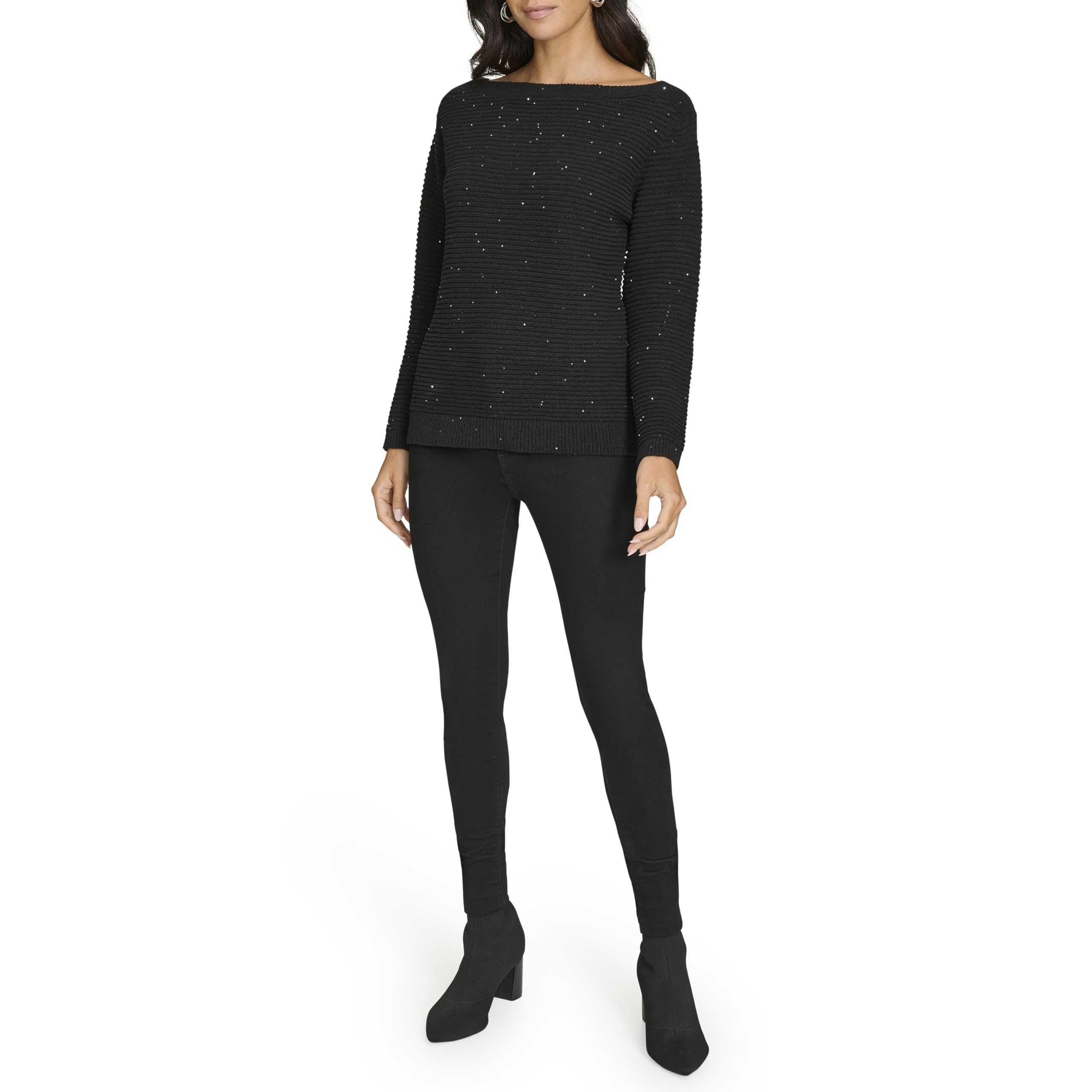 Calvin Klein Womens Sequin Boat Neck Sweater
