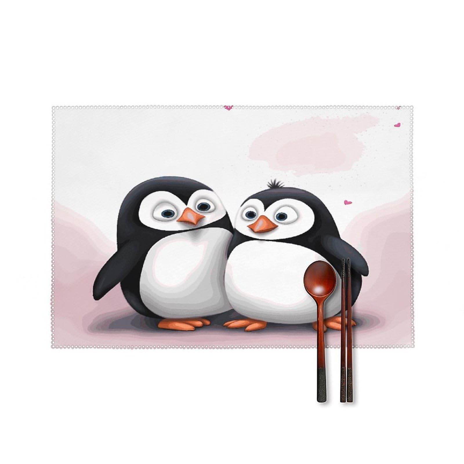 Btcowzrv Style I Love Penguins Canvas Placemats Set Of 6, Wipeable Washable Place Mats For Indoor & Outdoor, Table Mat Decor For Kitchen Dining Party