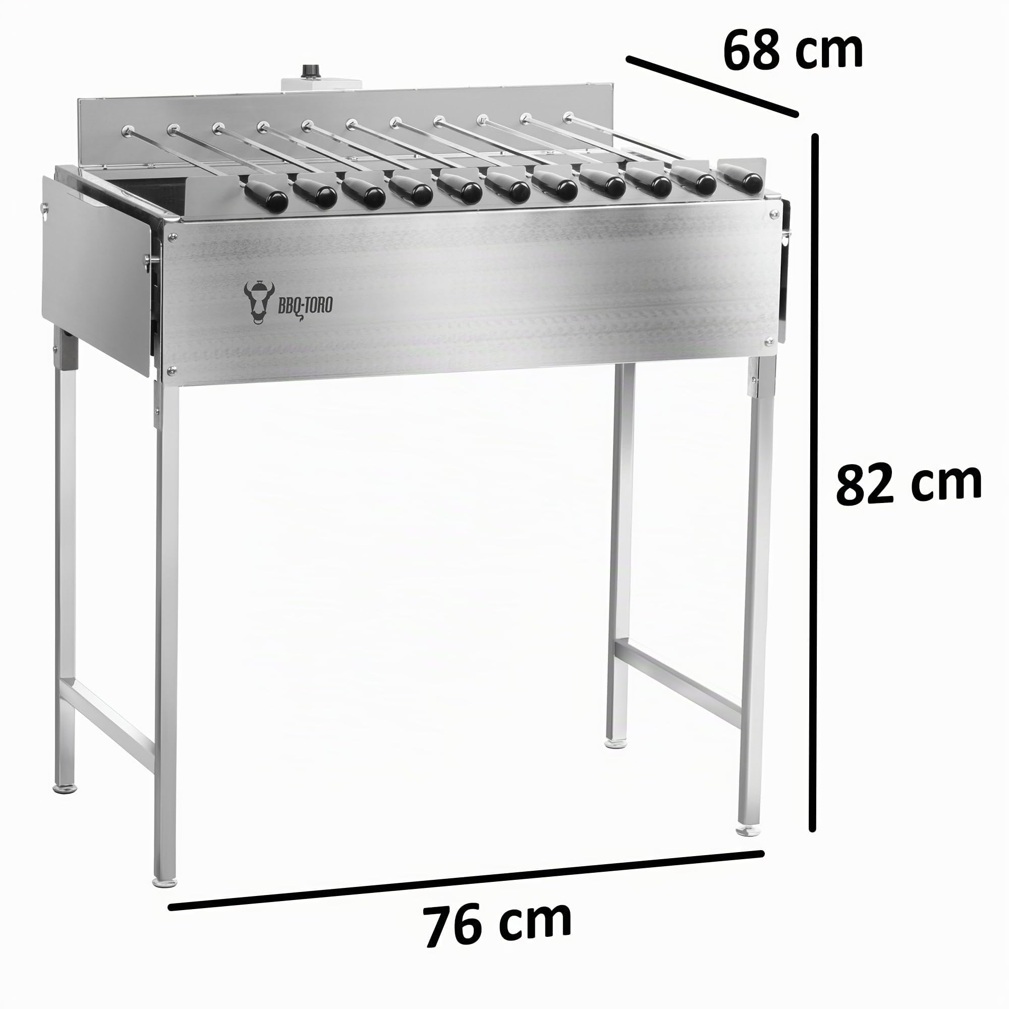 BBQ-Toro Griglia a carbone di legna con girarrosto elettrico | Griglia con girarrosto in acciaio inox con 11 spiedini e motore | Con spina e USB