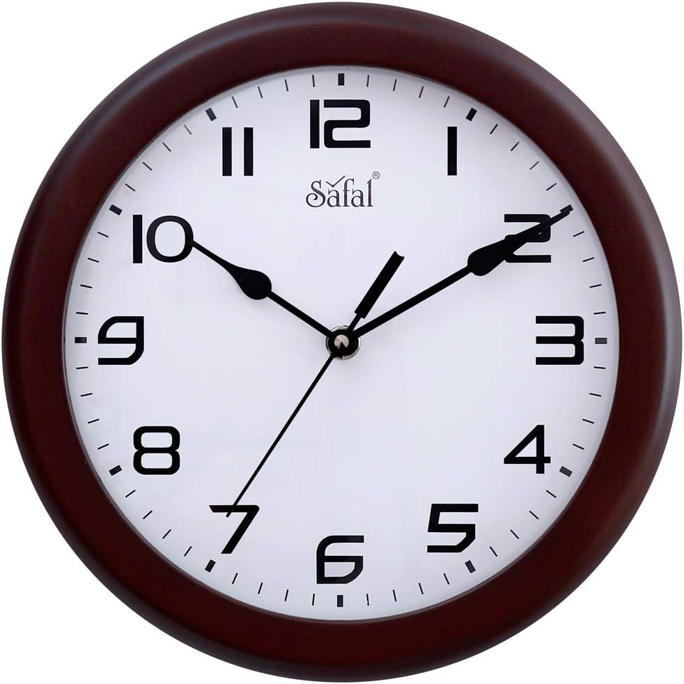 Safal Perfect Size Full Figured Round Wooden Wall Clock (23 cm x 23 cm x 5 cm, Brown)