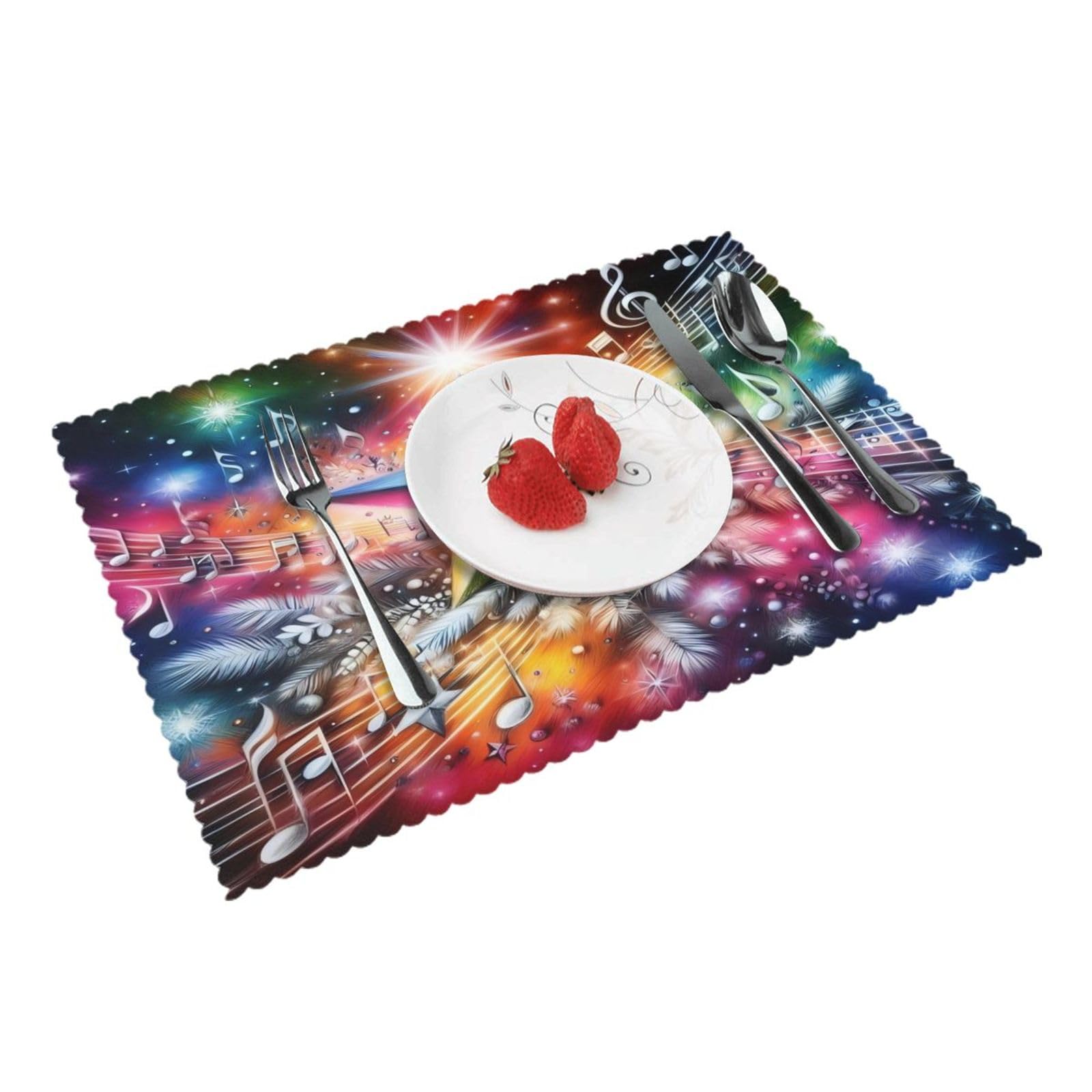 Colorful Music Notes Star Placemats Set of 4 Print Table Mats Place Mats Table Decor for Kitchen Dining 12X18 in