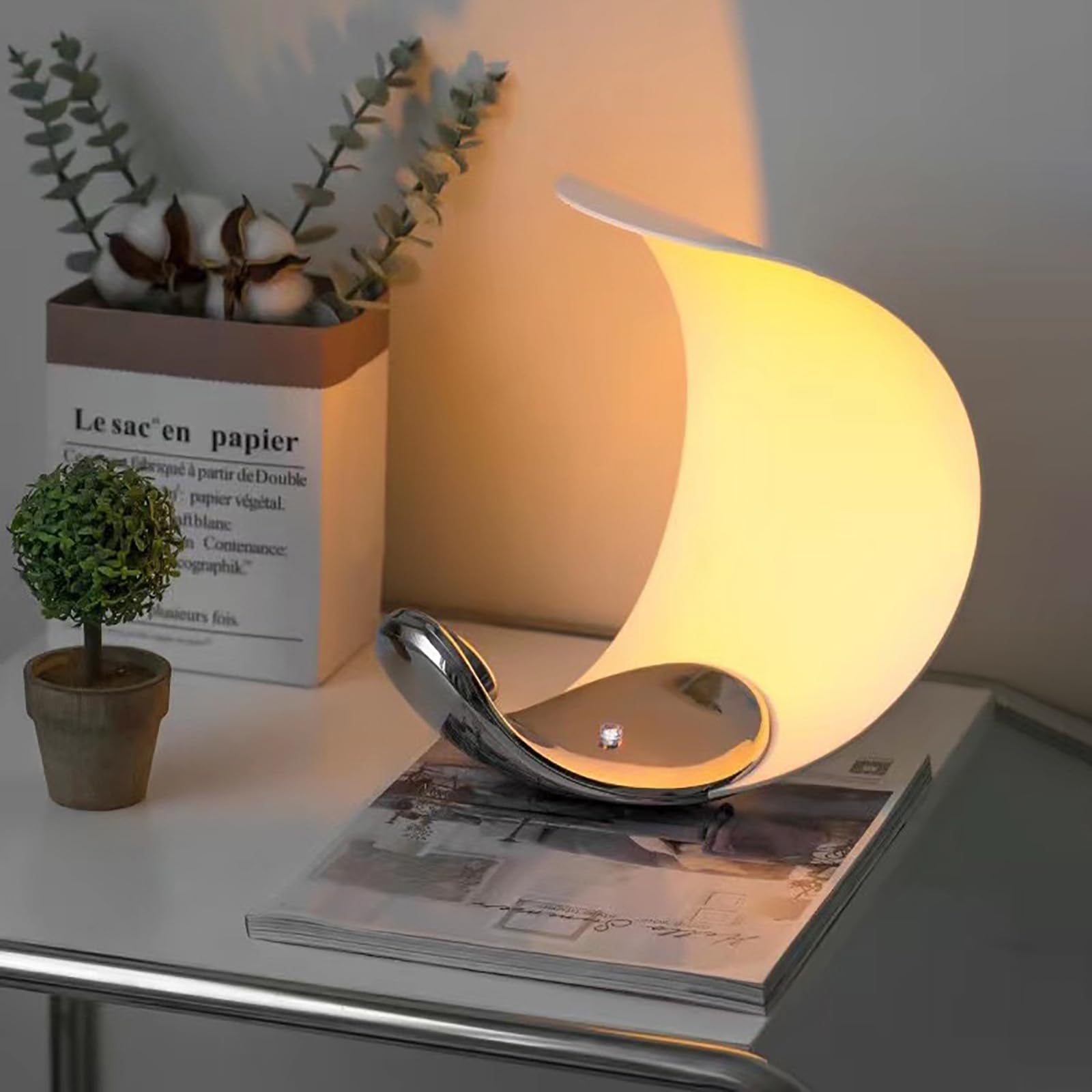 Lampa stołowa ze sterowaniem dotykowym, przyciemniana lampka nocna LED z metalową podstawą, wzór w kształcie księżyca do dekoracji salonu, sypialni i gabinetu