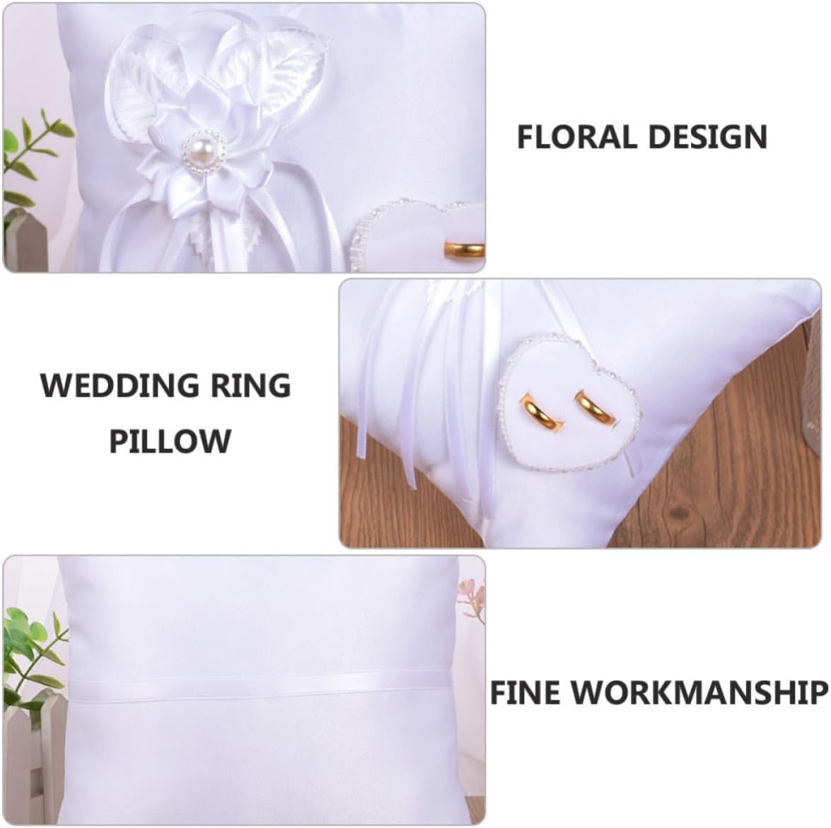 White Flower Heart-shaped Ring Pillow for Wedding Ceremony Polyester