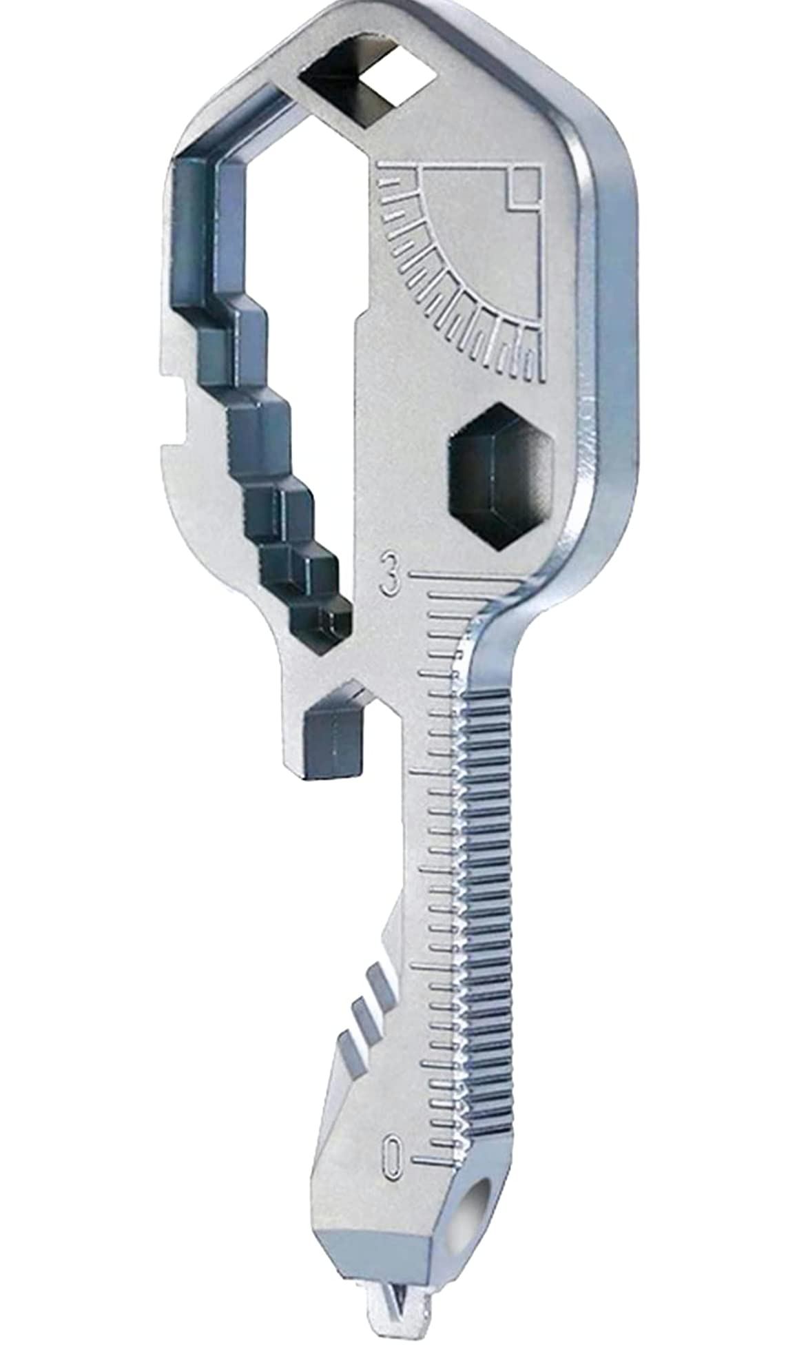 Multi-Tool – Key Shaped Pocket Tool for Your Keychain w/ Bottle Opener, Screwdriver, Ruler, Wrench, Box Cutter, bit Driver, File, Pipe, Bike Spoke Key - Stainless Steel