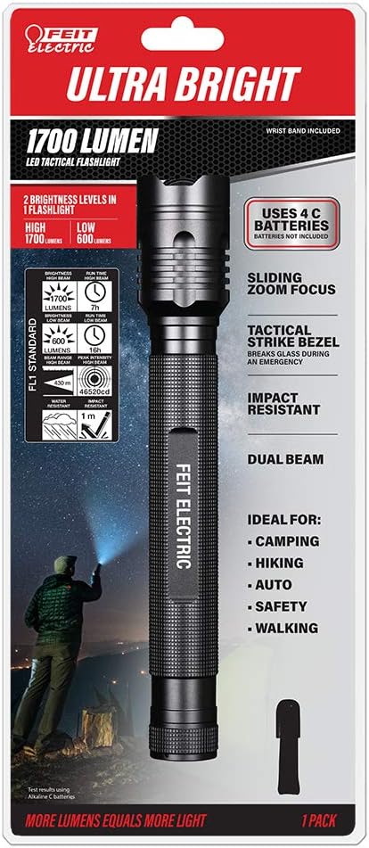 LED Tactical Flashlight - Aluminum Alloy - Zoomable Strike Bezel| Requires