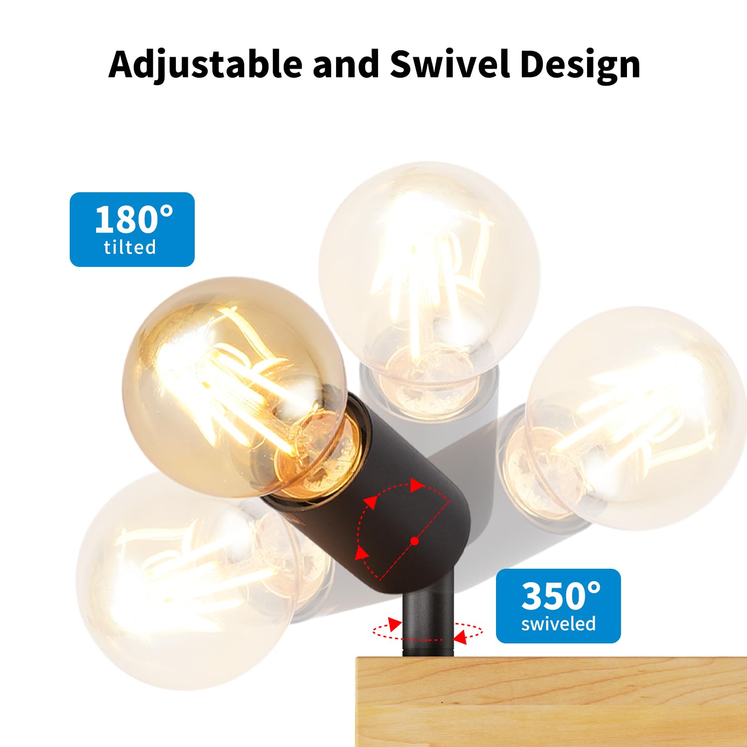 LVWIT Plafonnier 3 Spots LED E27, Luminaires Intérieur Noir, Plafonnier Bois avec Base Rectangulaire, Applique Murale Chambre, Lustre salle à Manger(Sans Ampoules)