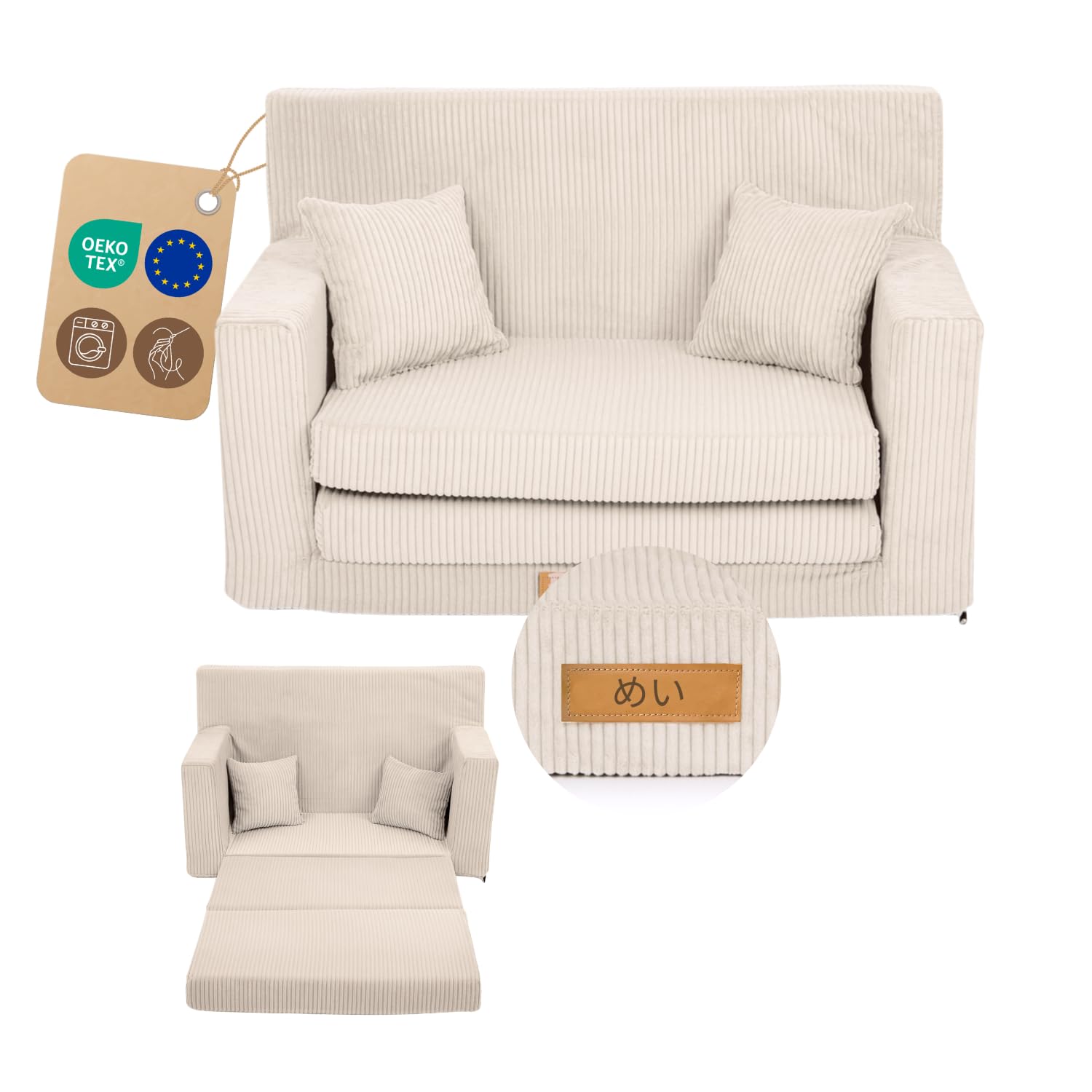 Flumi Personalisierte Kindercouch: Mini Schlafsofa für Kinderzimmer, Kuschelecke, Spielsofa, Kindersofa, Kleine Couch mit Gravur, Kord,92x40x60, Ideal für Leseecke und Jugendzimmer (Beige Kord)