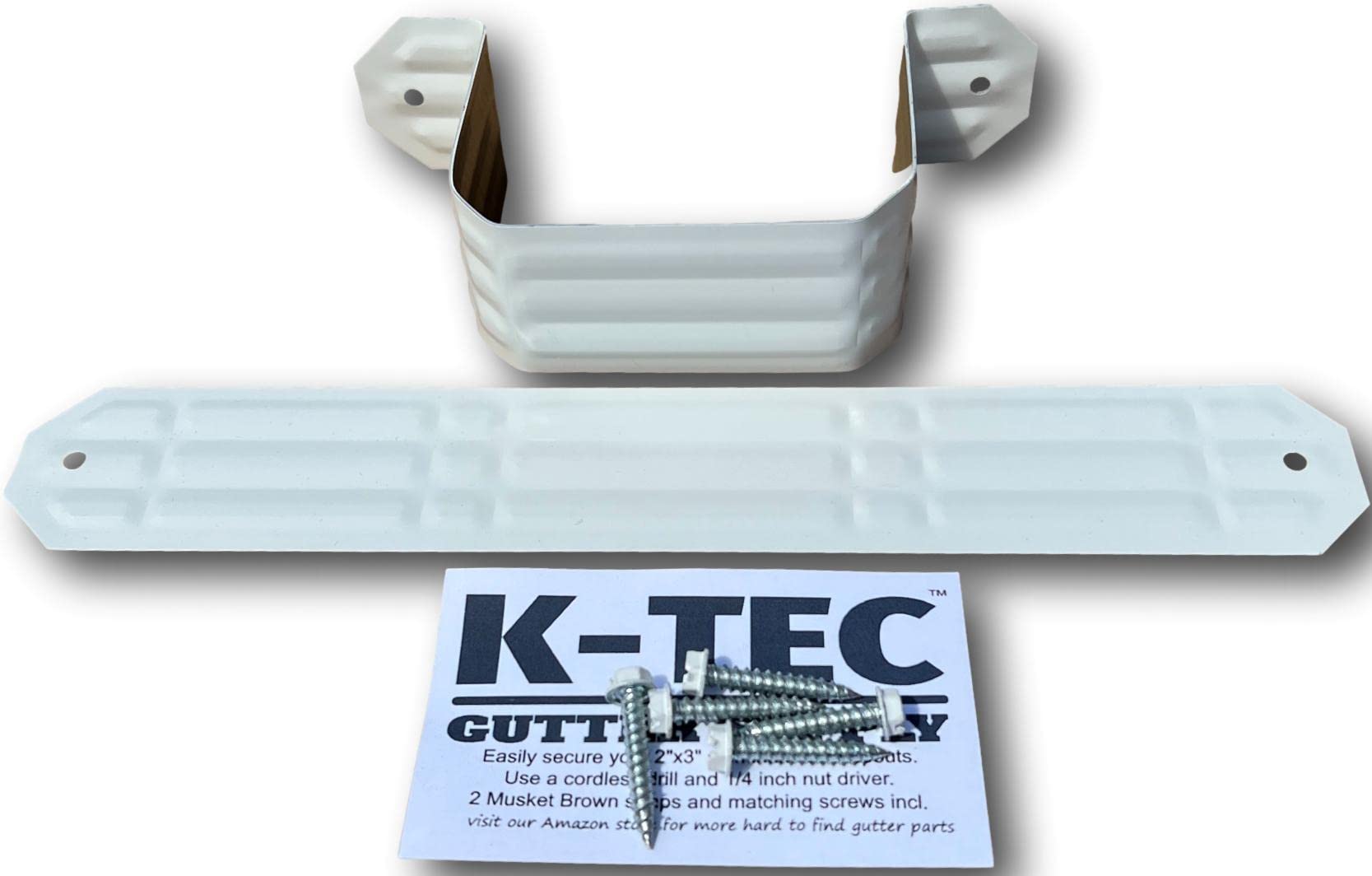 K-TEC GUTTER SUPPLY(2 Pack) Downspout Strap for 2 inch x 3 inch Aluminum Rain - Leader Pipe Adapter with Color Matched Screws. Low Gloss White Set of 2 for 1 Downspout.