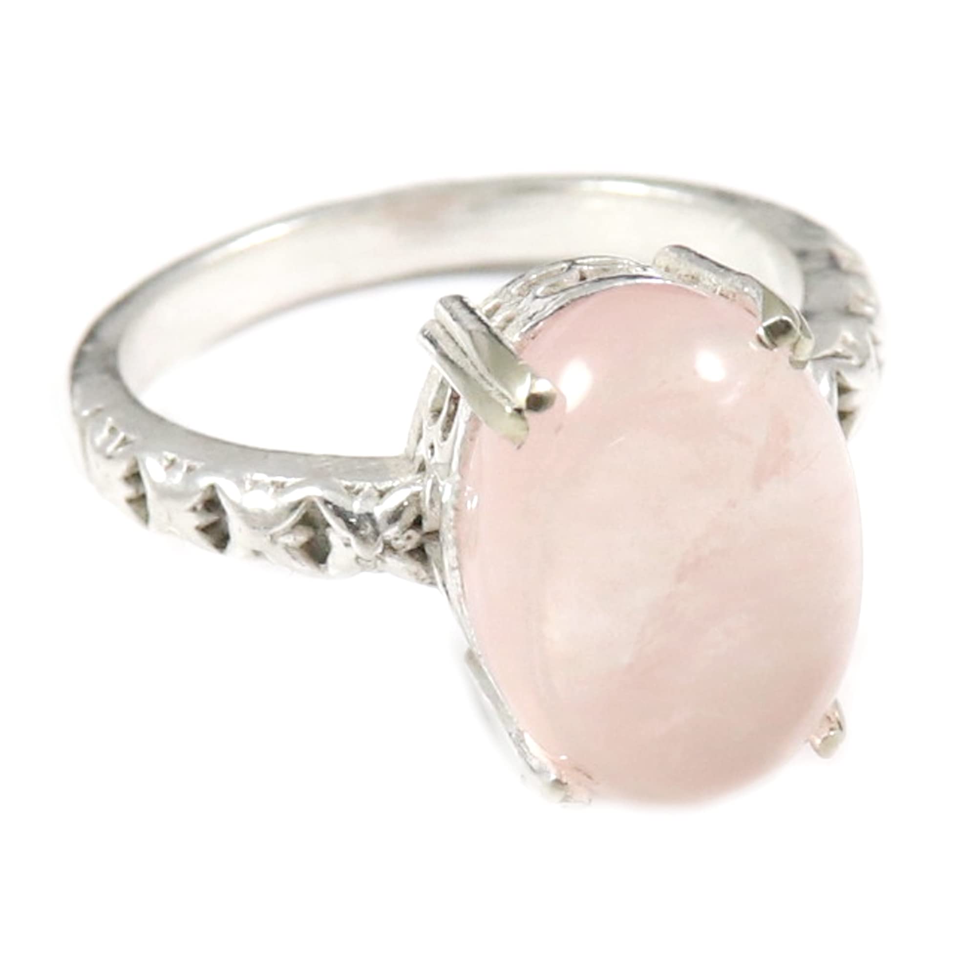 Rose Quartz Gemstone Silver Band Ring for Women Solid 925 Sterling Silver Ring Handmade by Goyal Exports SRG362A