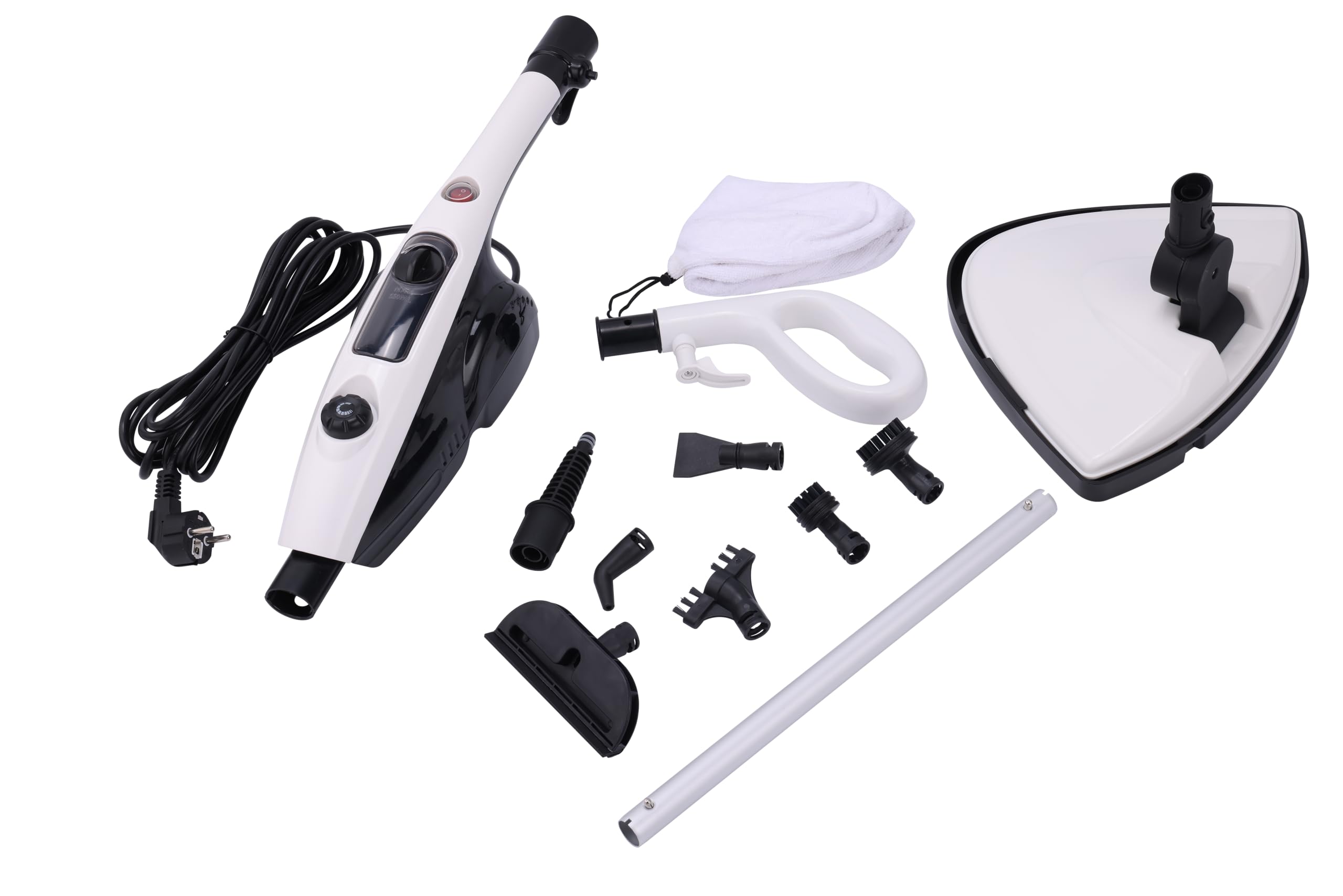 Mopa a Vapor Multifuncional 10 en 1 de 1500W con Cabezal Giratorio 180° y Vapor Continuo. Desinfección a 110°C para Alfombras, Ventanas, Ropa y Más. Depósito de 550ml y Accesorios Incluidos