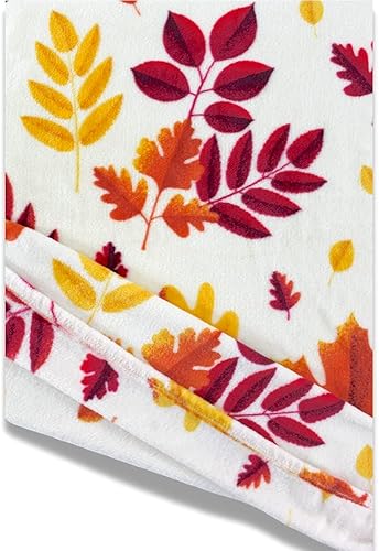 Miniatura 6 de Manta de otoño coloridas hojas de nogal otoñales, rojo burdeos, naranja quemado, amarillo dorado, forro polar de terciopelo beige suave para sofá,