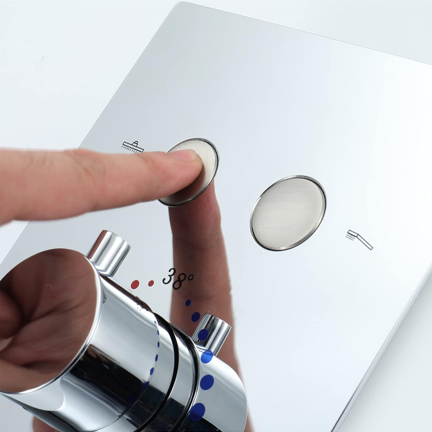 Shower Diverter Valve, 2-Function Shower Diverter Thermostatic Valve Works Individually,Brass Concealed Thermostatic Mixer Valve with 2 Round Knobs,Chrome