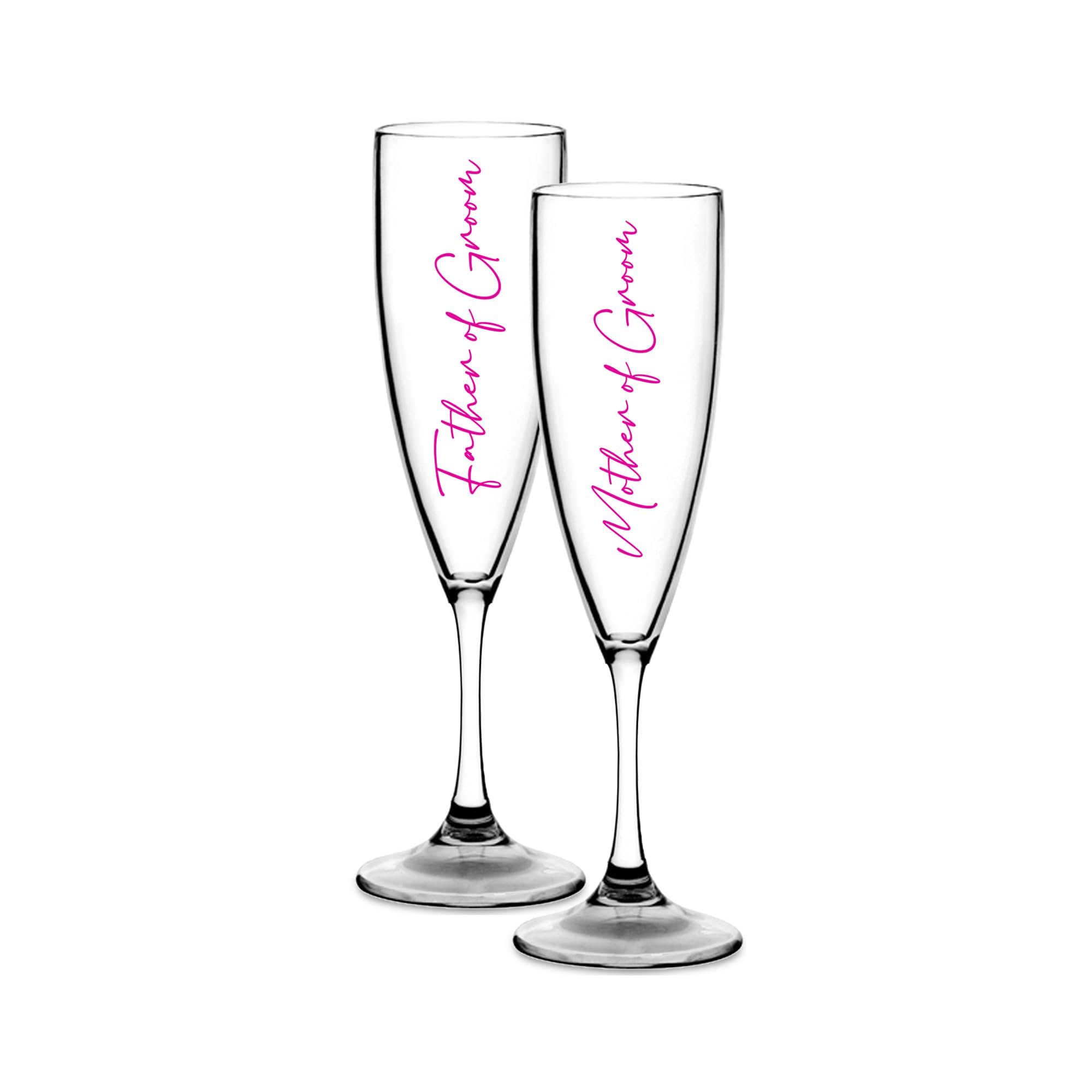Print Maniacs Champagne Premium Clear Flute Glass Bride Groom Mr Mrs Wedding Maid Honour Wine Cocktail Prosecco Celebrations Gift (Pink, Mother + Father Groom Set)
