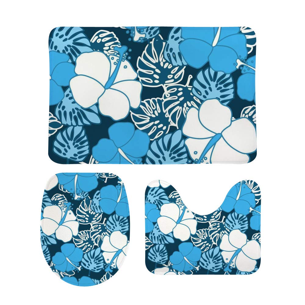 Tapis de bain antidérapant lot de 3 absorbant motif hibiscus fleurs