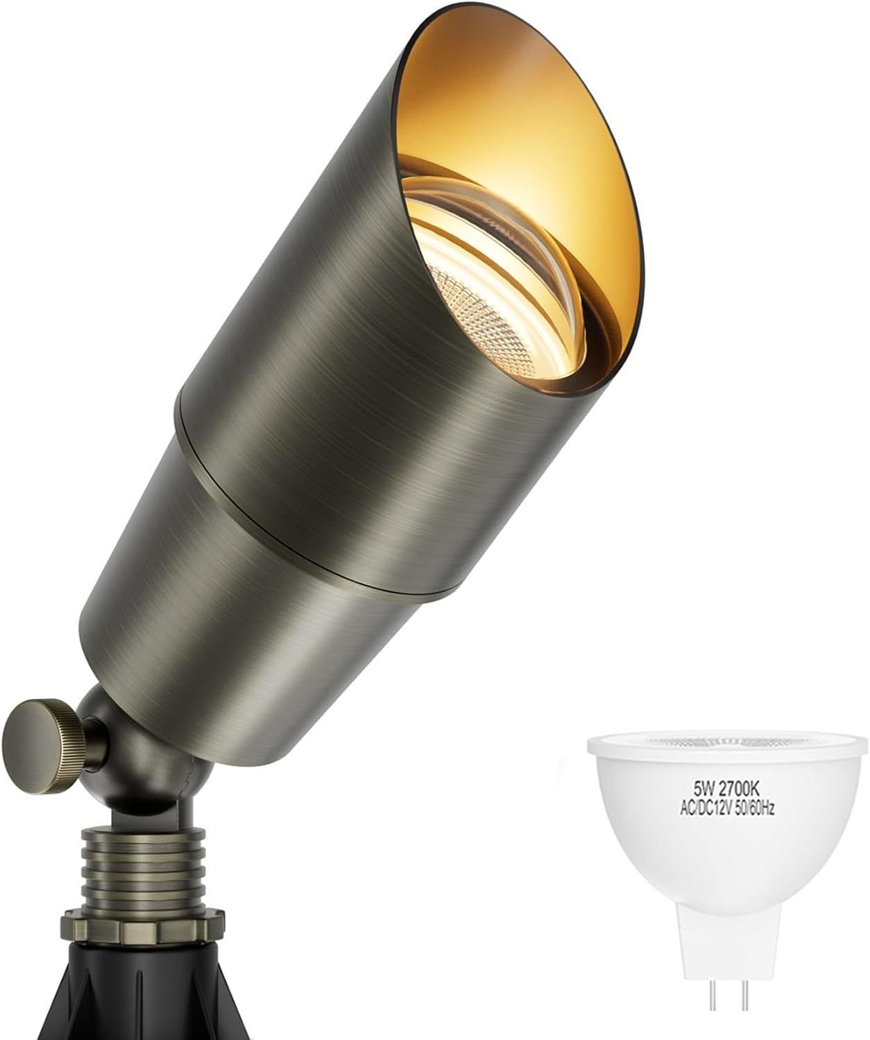 Solid Brass Low Voltage Landscape Spotlight, Antique Bronze, 1-Pack | 12V Outdoor Spot Light, Heavy Duty Directional Spot Up Light, Waterproof, Outdoor LED Accent Light, MR16 Bulb (2700K)