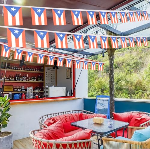 Image of 2 Pack Puerto Rico Flag Banner String Small Mini 66 Feet 60 Pcs Puerto Rican Hanging Flags Decoration
