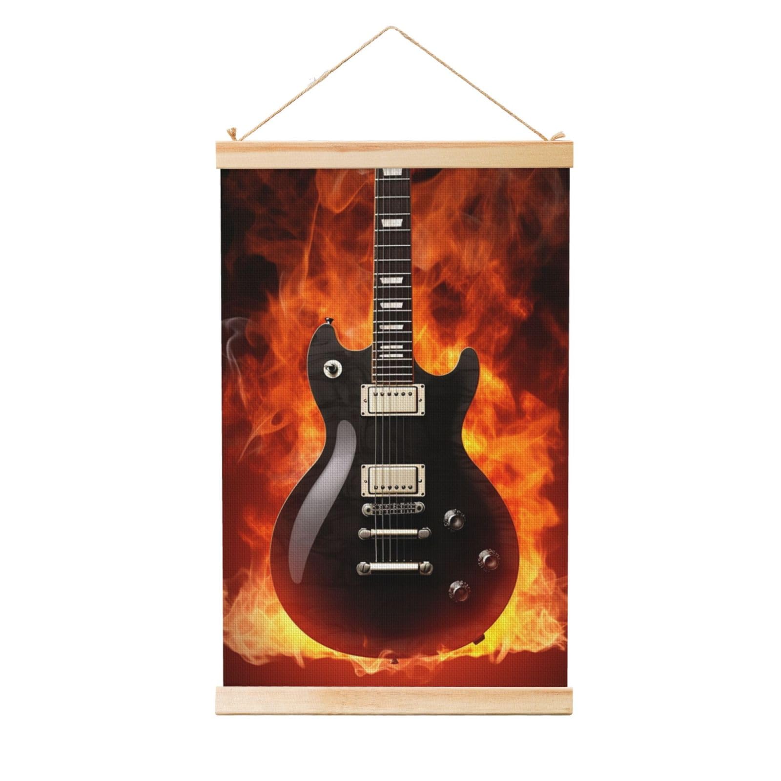 Rock Guitar Poster Wooden Shaft Hanging Poster Wall Hanging Banner Canvas Artwork with Wood Frames 16"x24" Modern Artwork Decor Ready to Hang Wall Art for Home Decor Scroll Painting