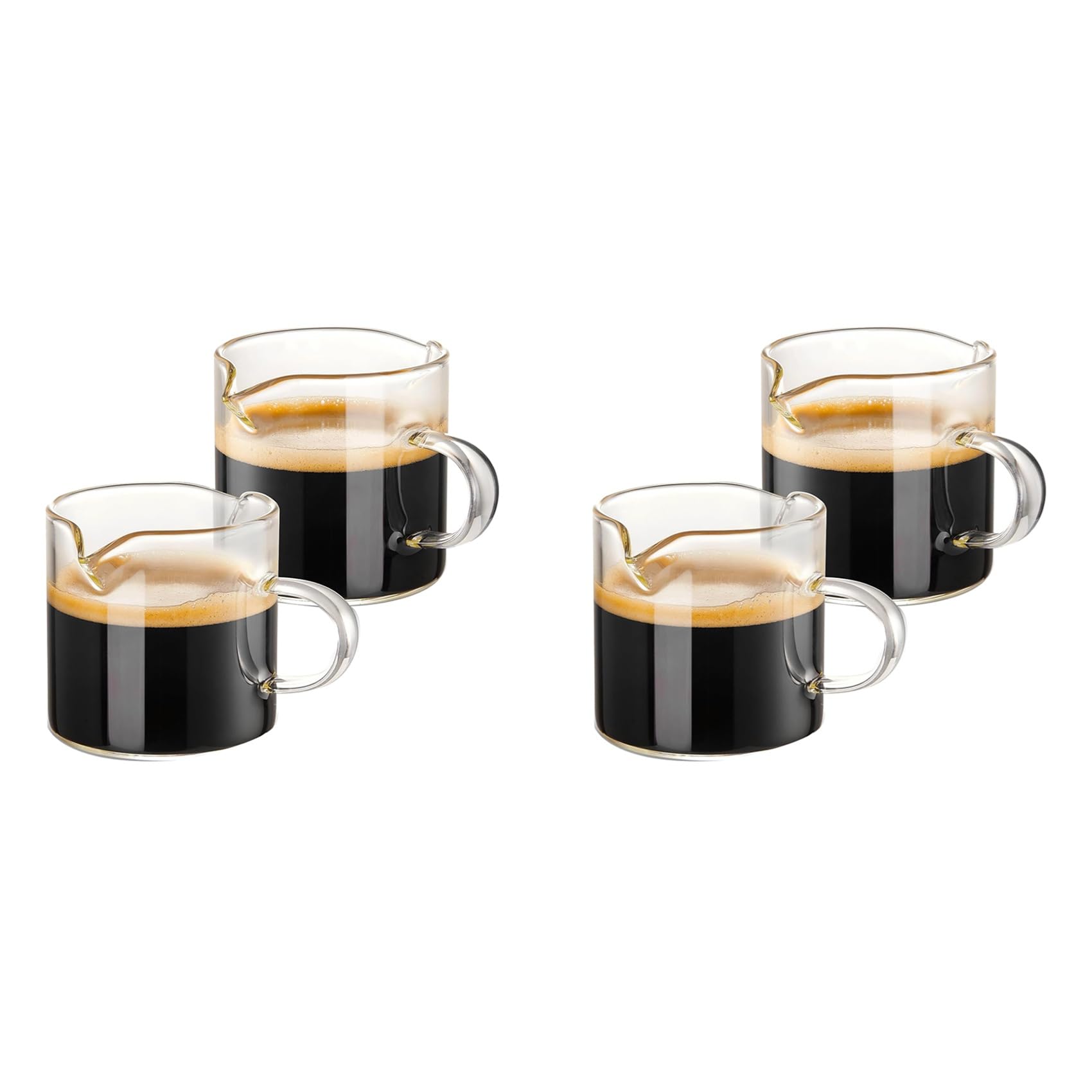 Hndhbfgrt Espresso Cups Set of 4, 4 OZ Double Spouts Cups, Espresso Shot Glasses, Milk Cup with Handle, Clear Glass, Espresso