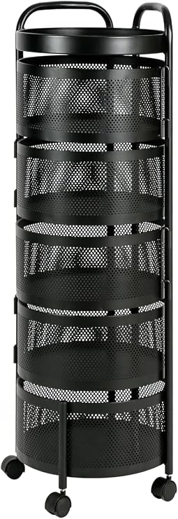 FEFE 360° Rotating Spice Rack Lazy Susan Cupboard Organizer, Turntable Rack for Pantry Cabinet Cupboards Countertop Storage Rack for Kitchen -Square (5 Basket)