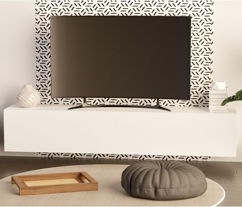 Meuble TV De Télé Blanc Mat pour Salon Largeur 160 CM Moderne Suspendu avec à Fermeture Amortie Design Table de Television